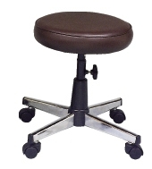 92001::CR-605C::An Asahi CR-605C series stool with chromium base, providing adjustable locked-screw/gas lift extension. 3-year warranty for the frame of a chair under normal application and 1-year warranty for the plastic base and accessories. Dimension (WxSL) cm : 37x49. Available in 3 seat styles: PVC Leather, PU Leather and Cotton.